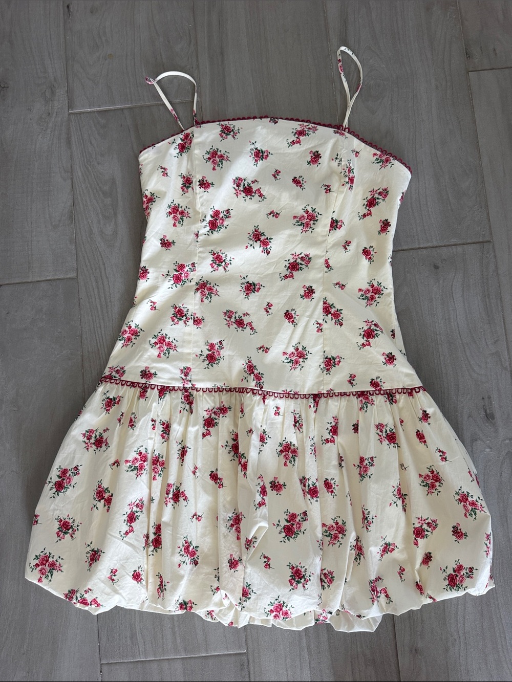 Thirty/Thirty Cream Floral Spaghetti Strap Dress with Pink Roses
